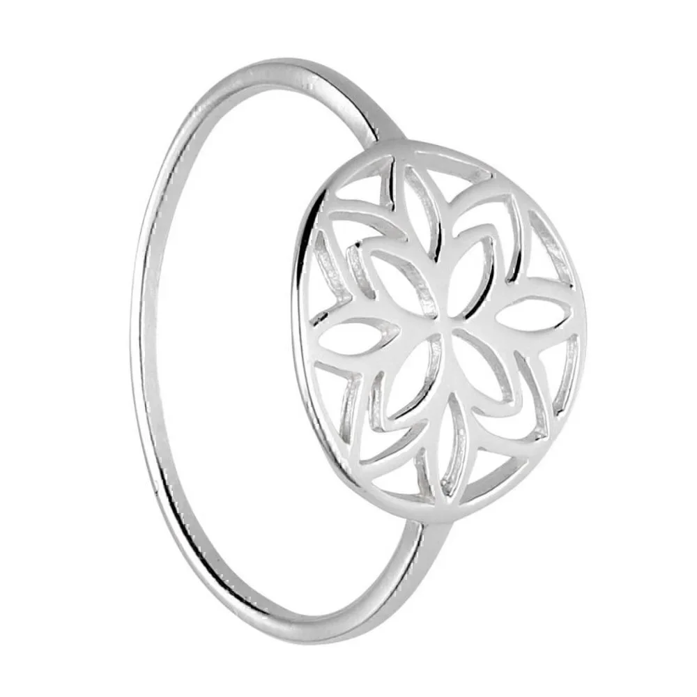 TOSH 925 Silver Plated Ring with Floral Cut-out Size 54